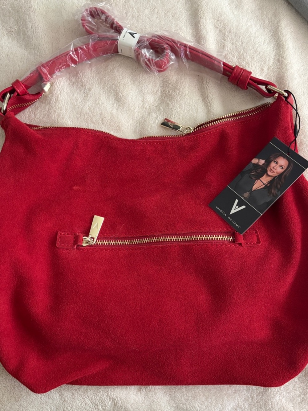 Vanessa Williams Red Suede Shoulder Bag